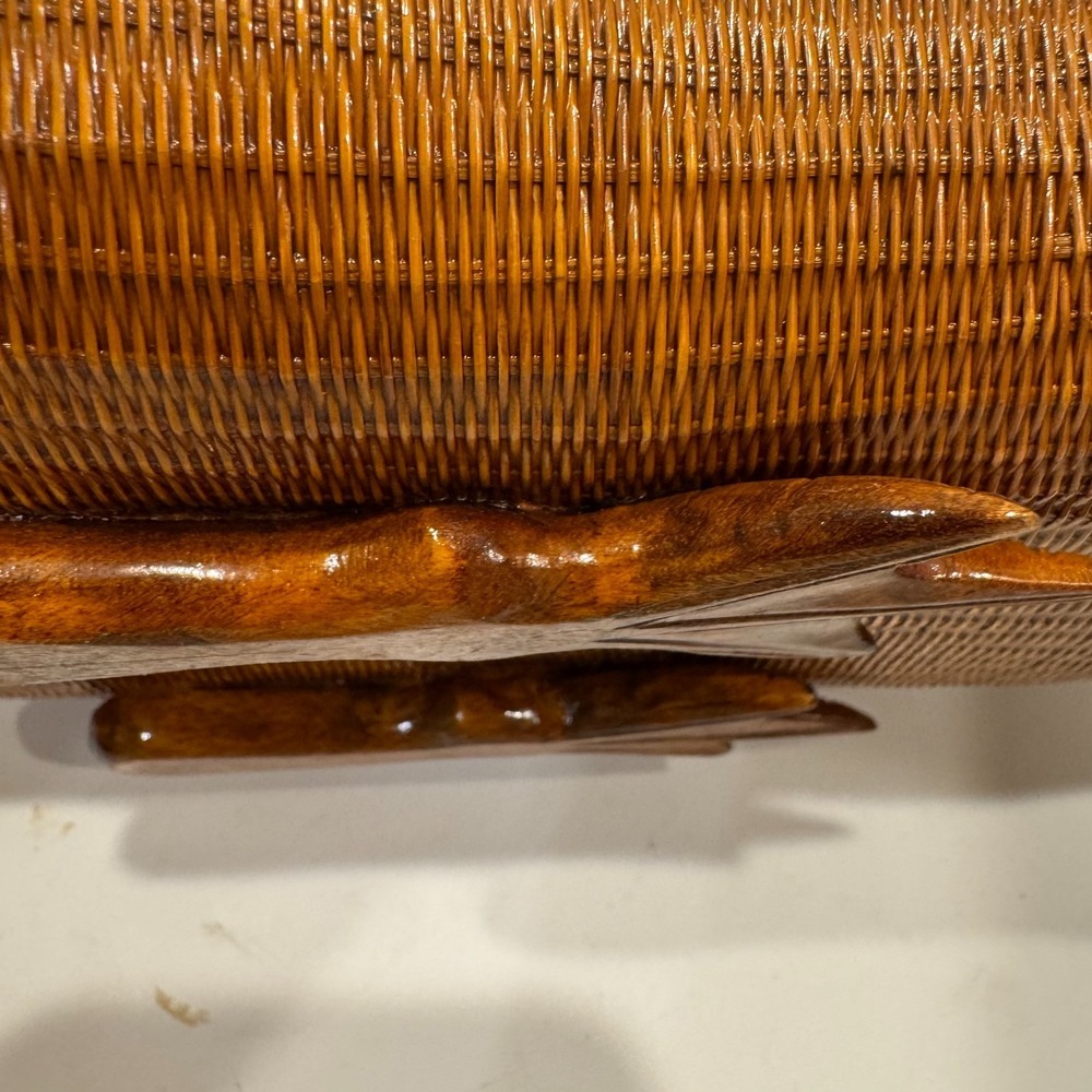 Mid Century SHANGHAI HANDICRAFTS WICKER & CARVED WOOD BASKETRY Basket BOX DUCK - Picture 14 of 16